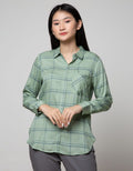 Connexion Long Sleeve Shirt Rayon Twill Print Check With 1Pocket