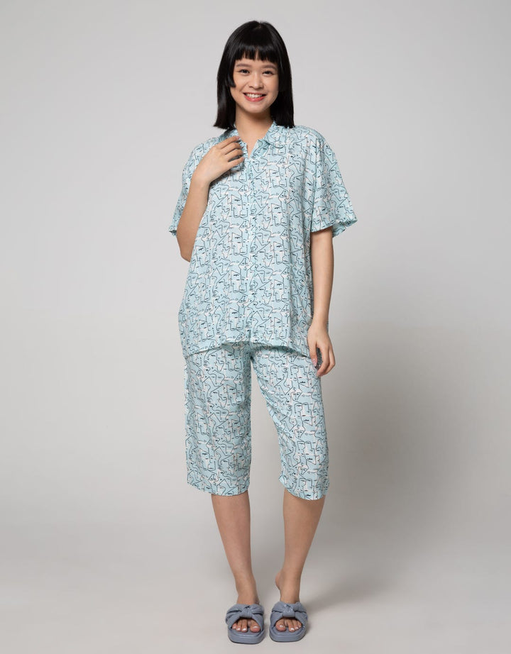 Nevada Short Sleeve Pyjama Capri Karakter Face