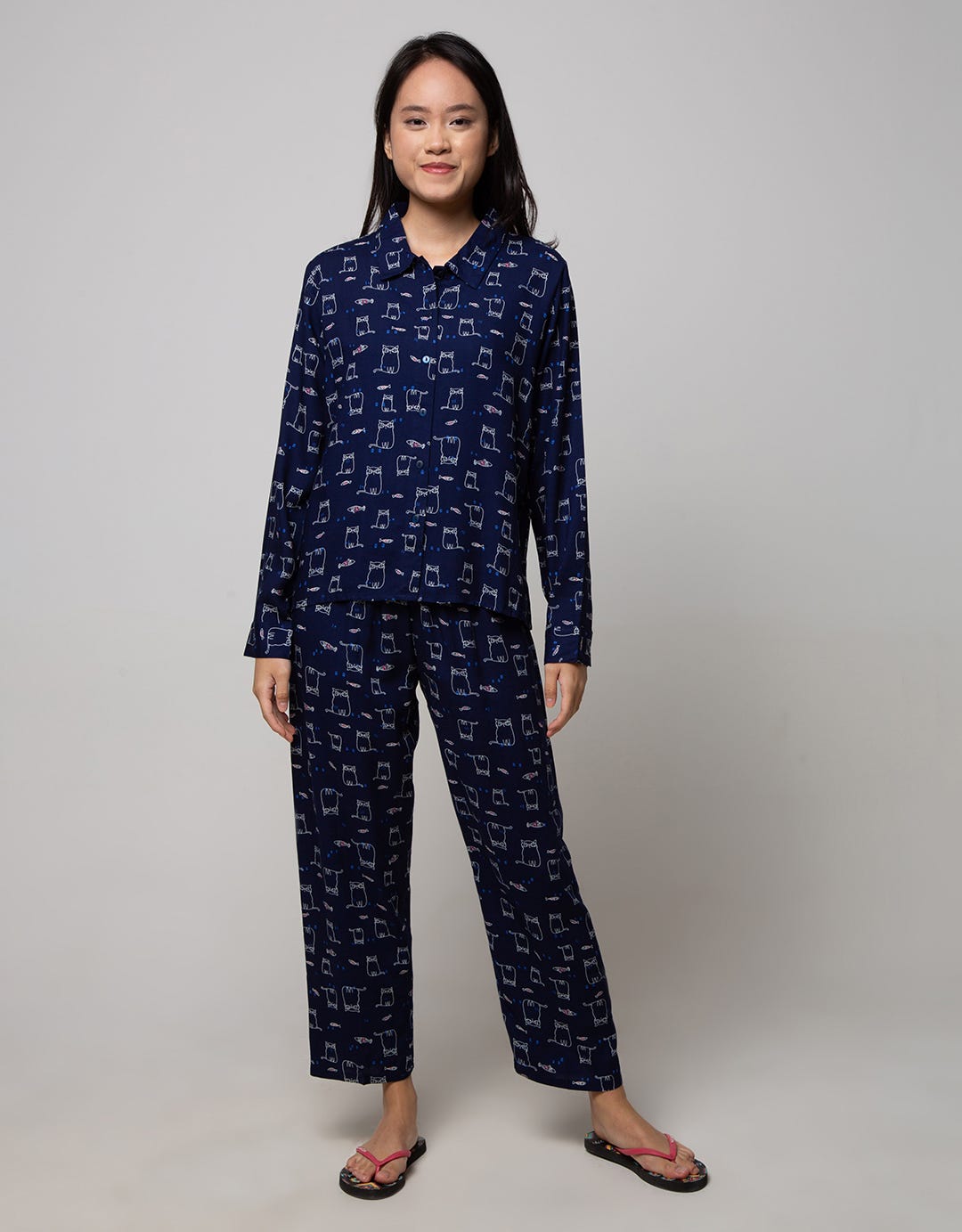Nevada Long Sleeve Pajama Pants Fishy Cat