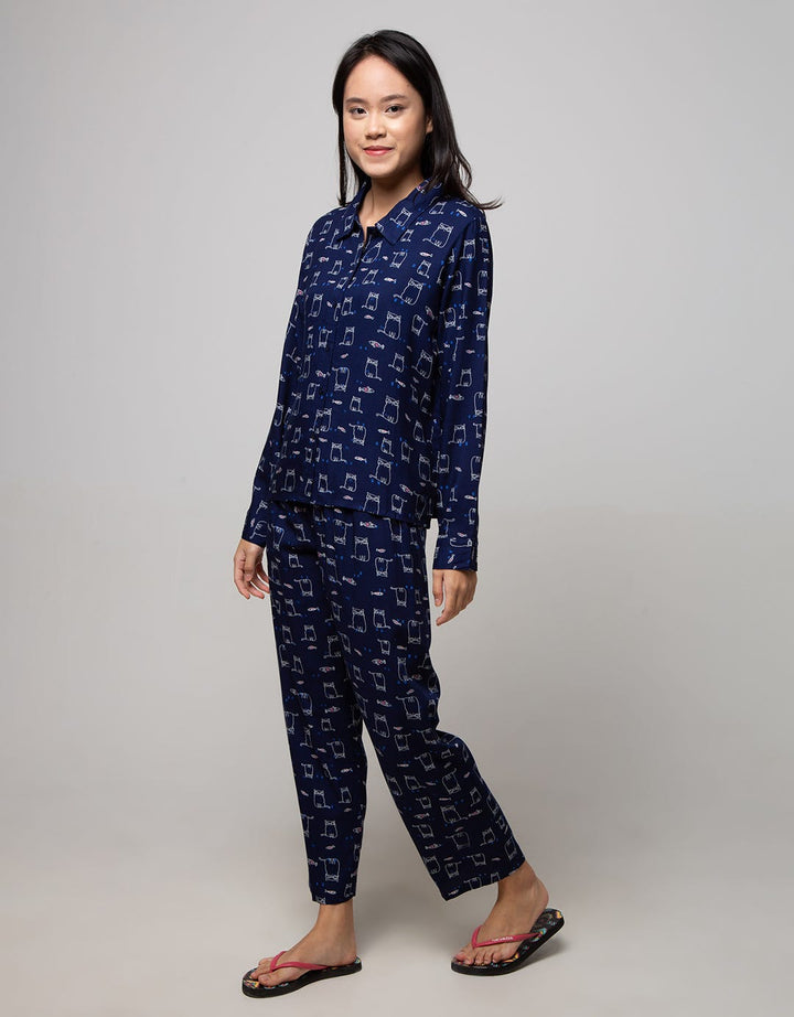 Nevada Long Sleeve Pajama Pants Fishy Cat