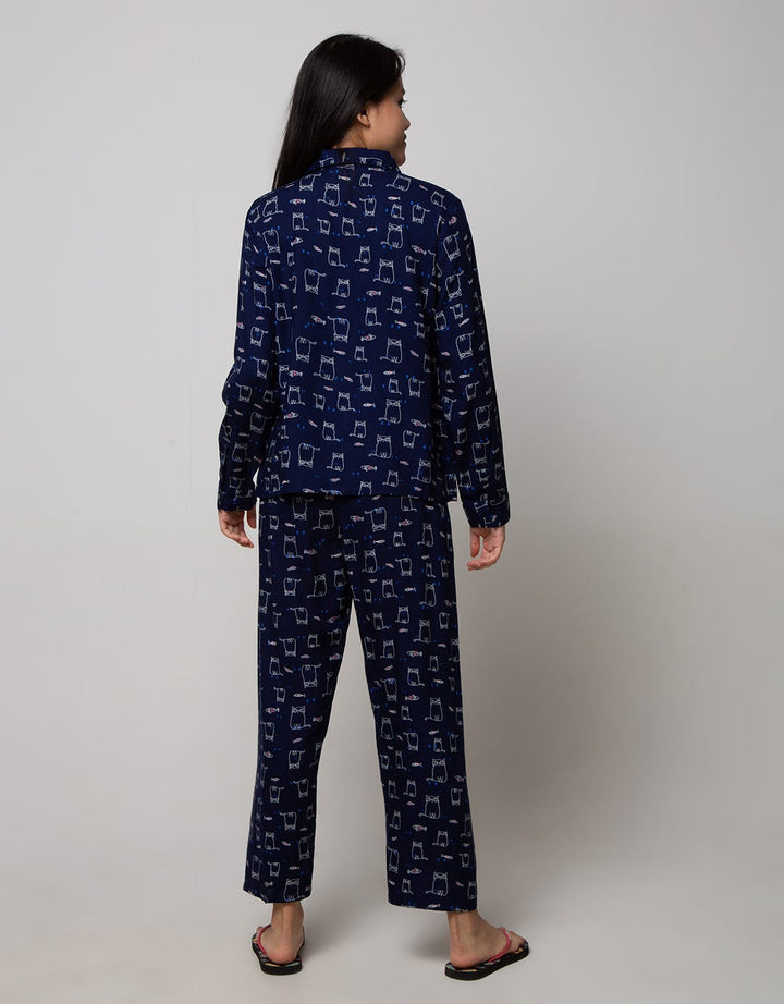 Nevada Long Sleeve Pajama Pants Fishy Cat