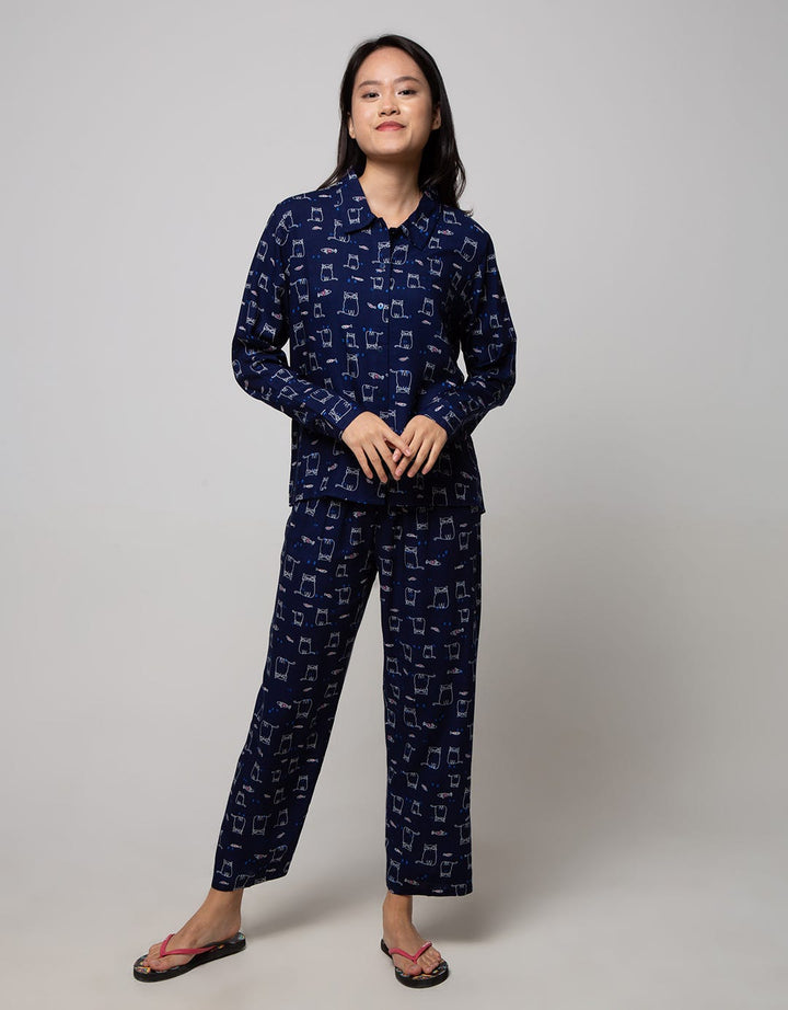 Nevada Long Sleeve Pajama Pants Fishy Cat