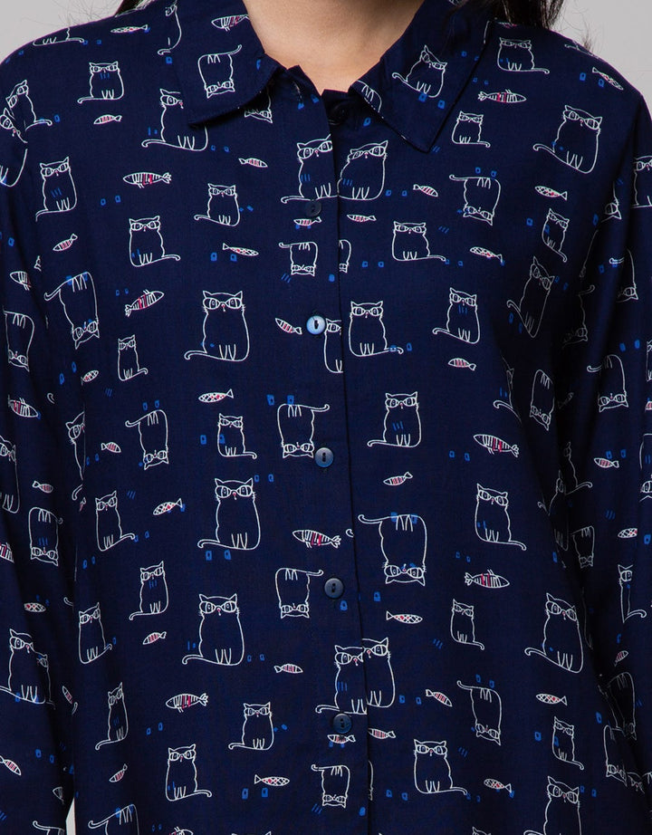 Nevada Long Sleeve Pajama Pants Fishy Cat