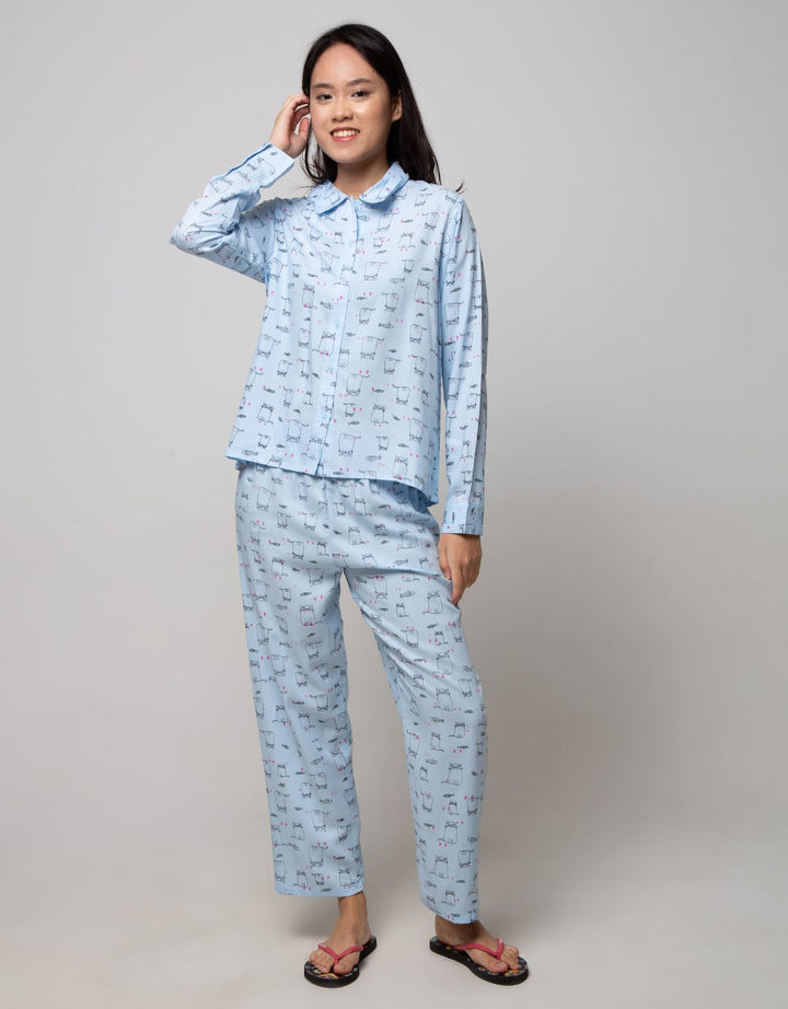 Nevada Long Sleeve Pajama Pants Fishy Cat