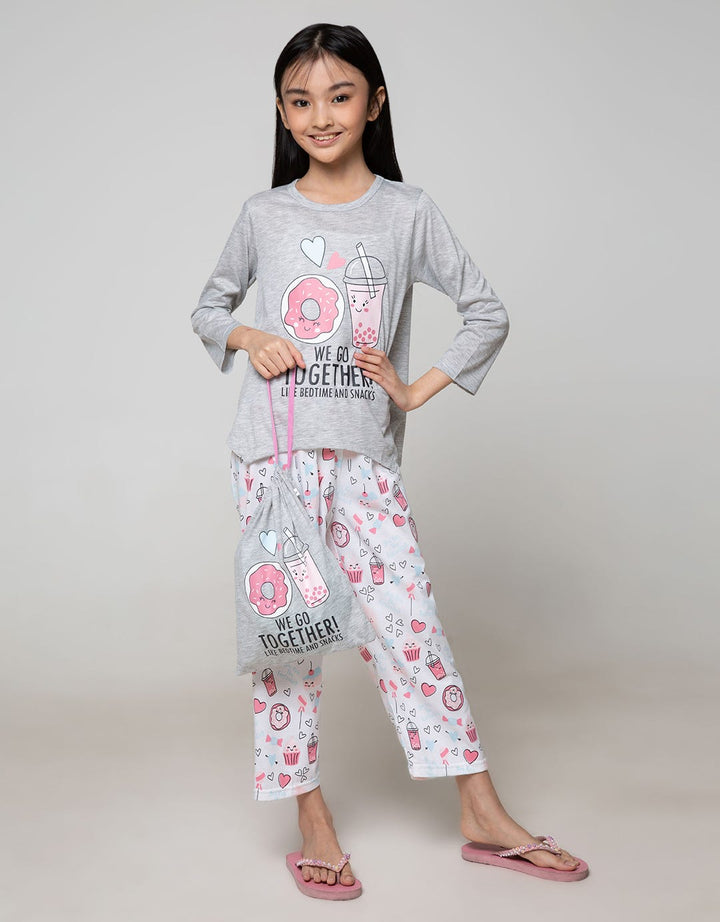 Boboo Setelan Piyama Lengan Panjang Anak Perempuan Bedtime and Snacks
