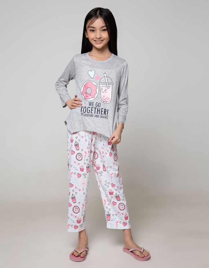 Boboo Setelan Piyama Lengan Panjang Anak Perempuan Bedtime and Snacks