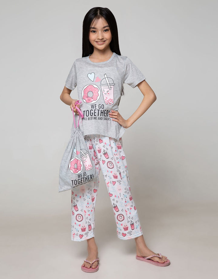 Boboo Setelan Piyama Anak Perempuan Lengan Pendek Bedtime and Snacks