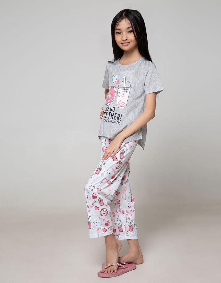 Boboo Setelan Piyama Anak Perempuan Lengan Pendek Bedtime and Snacks