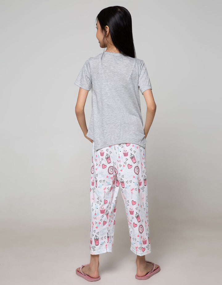 Boboo Setelan Piyama Anak Perempuan Lengan Pendek Bedtime and Snacks
