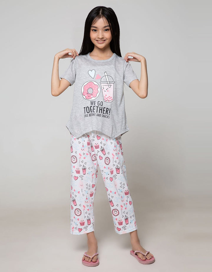Boboo Setelan Piyama Anak Perempuan Lengan Pendek Bedtime and Snacks