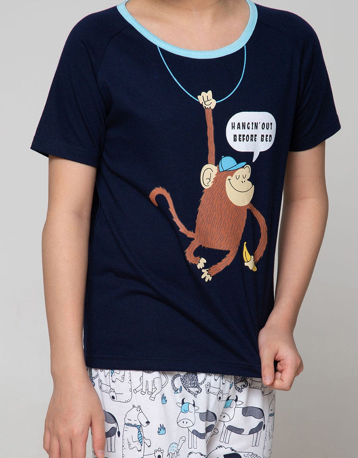 Boboo Setelan Piyama Lengan Pendek Anak Laki-Laki Hanging Out Monkey