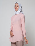 Annisa Long Sleeve Tunic With Overlap Side Tie And Curved Hem