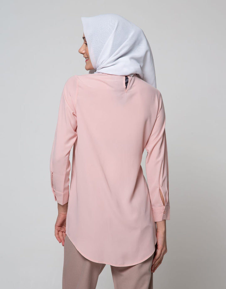 Annisa Long Sleeve Tunic With Overlap Side Tie And Curved Hem