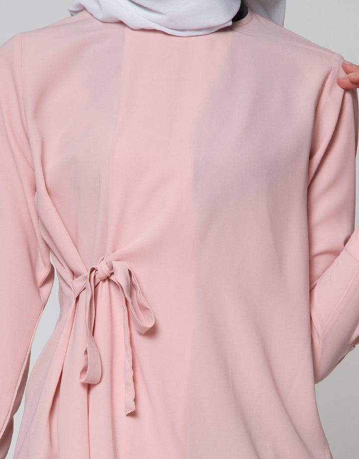 Annisa Long Sleeve Tunic With Overlap Side Tie And Curved Hem