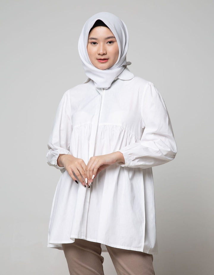 Annisa Long Sleeve Blouse Loose Fit Poplin Shirt With Gather