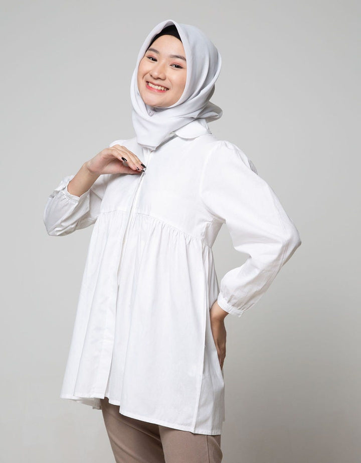 Annisa Long Sleeve Blouse Loose Fit Poplin Shirt With Gather