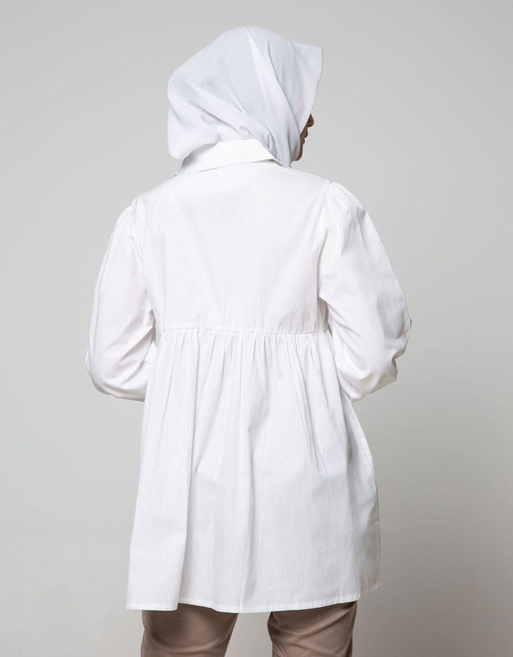 Annisa Long Sleeve Blouse Loose Fit Poplin Shirt With Gather