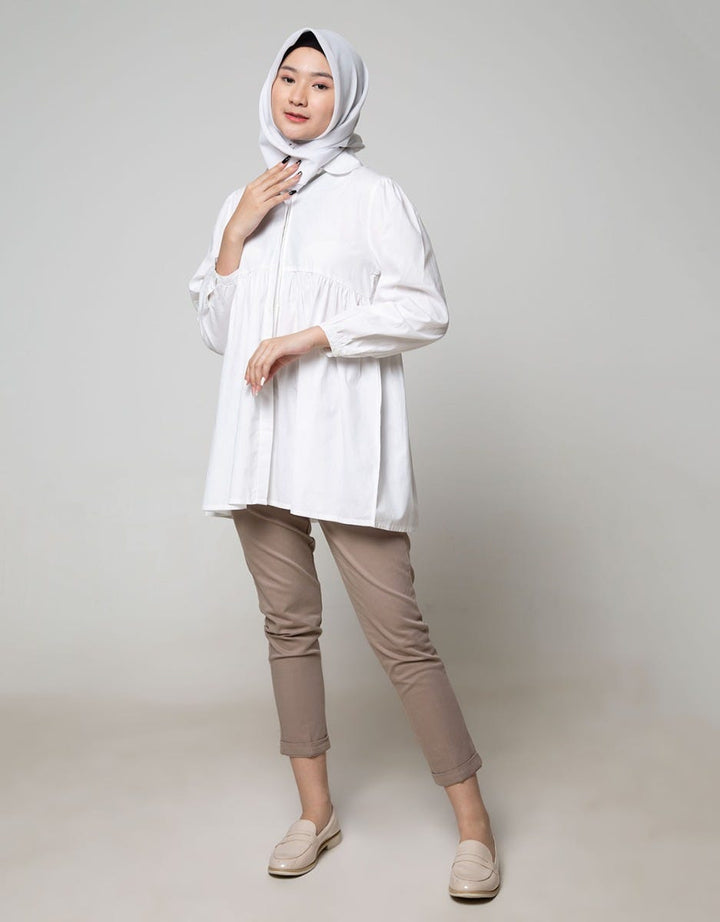 Annisa Long Sleeve Blouse Loose Fit Poplin Shirt With Gather