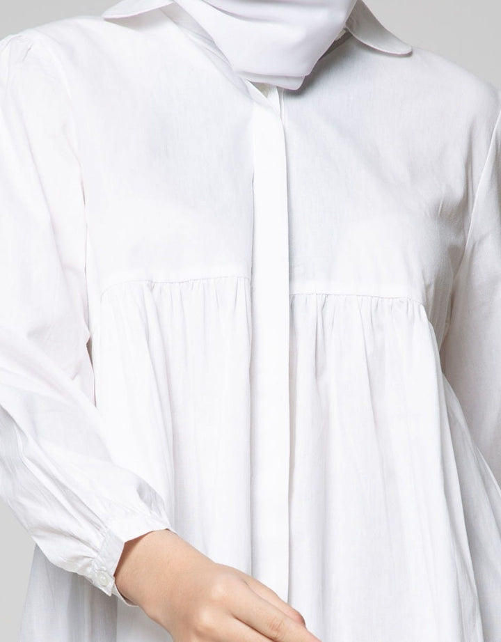 Annisa Long Sleeve Blouse Loose Fit Poplin Shirt With Gather