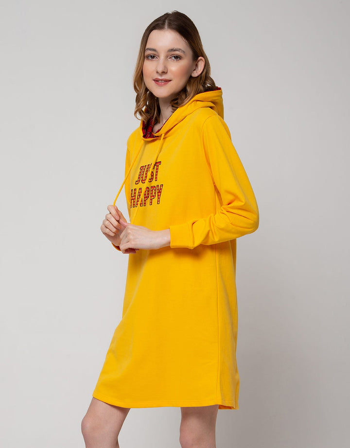 Nevada Long Sleeve Midi Dress With Checks Hoodie