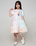 Disney Frozen Tye Dye Anna Elsa Short Sleeve Midi Dress