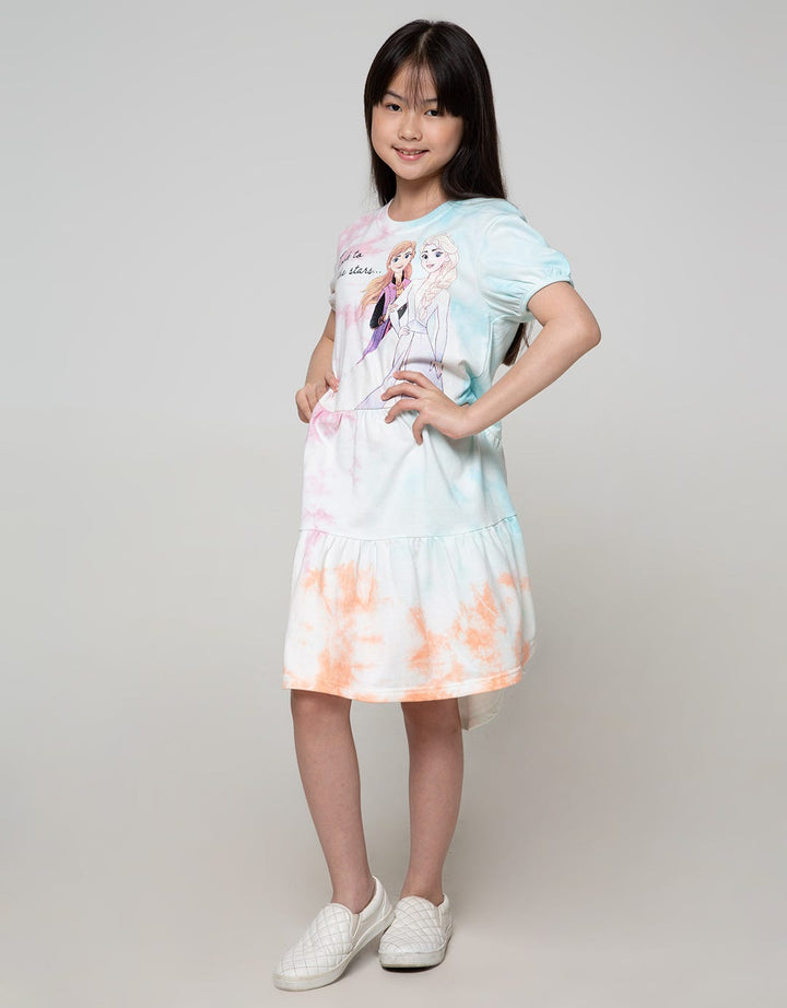 Disney Frozen Tye Dye Anna Elsa Short Sleeve Midi Dress
