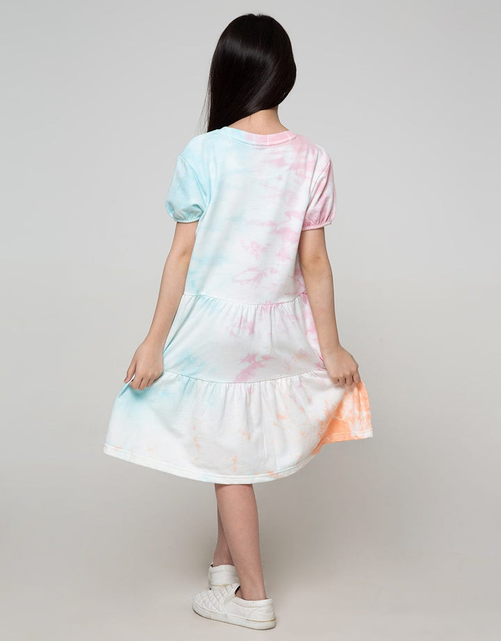 Disney Frozen Tye Dye Anna Elsa Short Sleeve Midi Dress