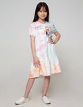 Disney Frozen Tye Dye Anna Elsa Short Sleeve Midi Dress