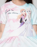 Disney Frozen Tye Dye Anna Elsa Short Sleeve Midi Dress