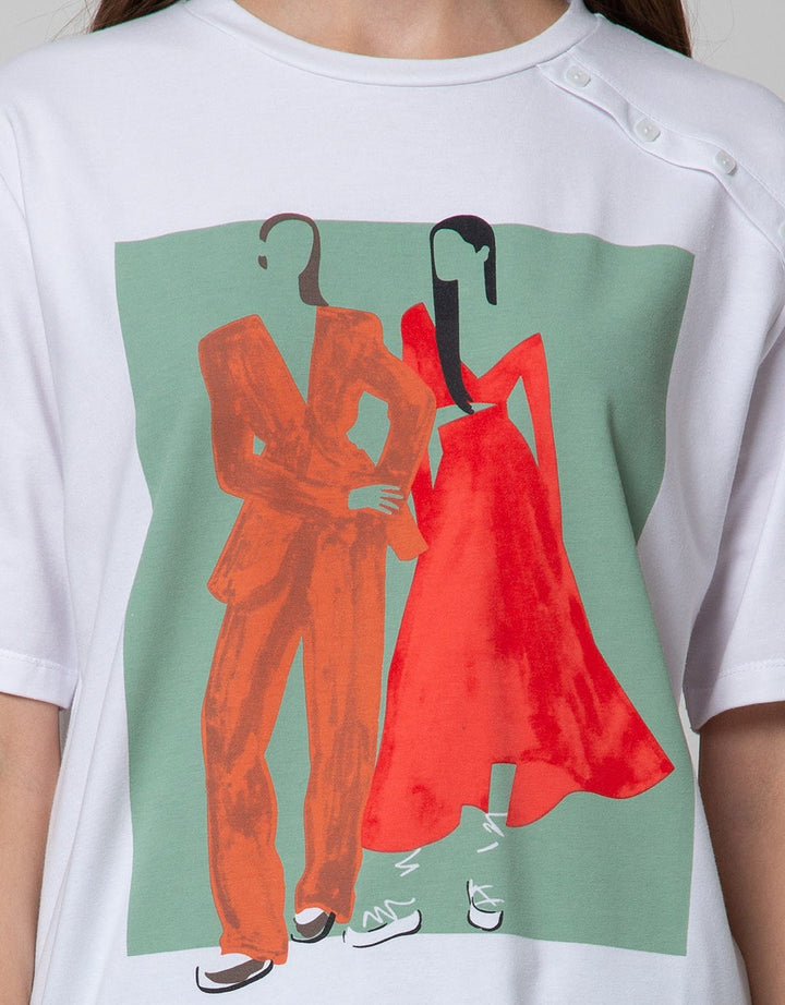 Details Short Sleeve T-Shirt Printed W Fake Buttons