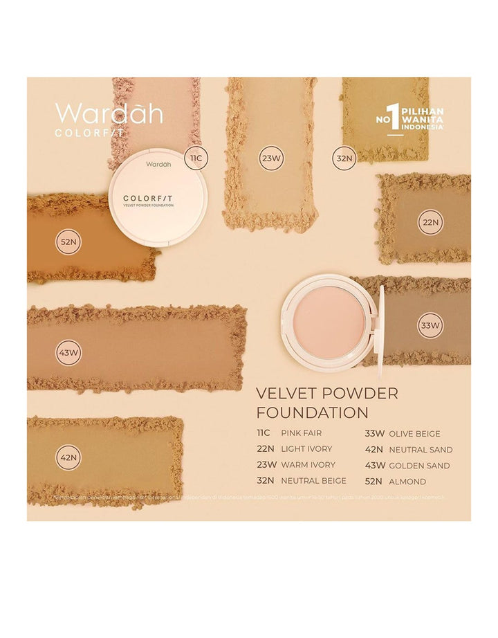 Wardah Colorfit Velvet Powder Foundation Refill 32N Neutral Beige 11 g