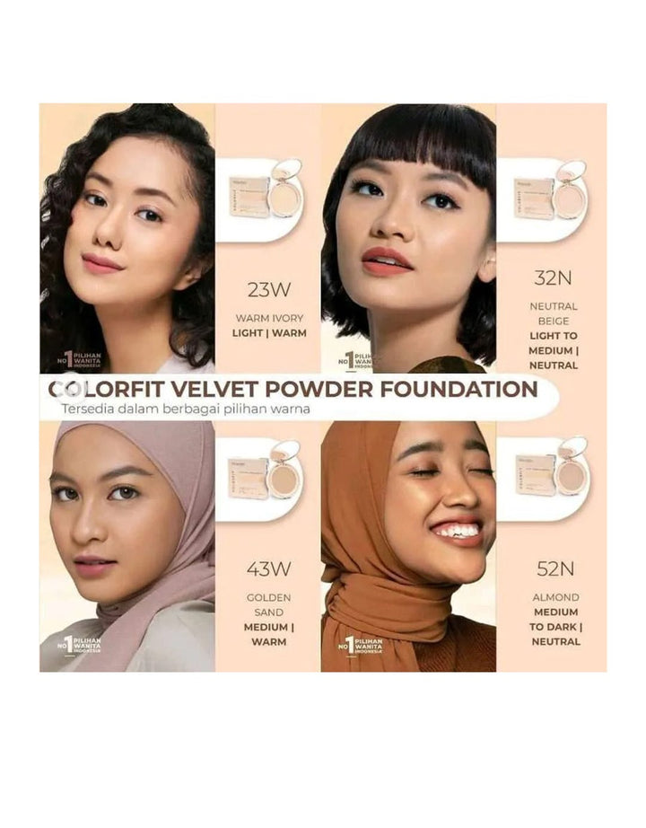 Wardah Colorfit Velvet Powder Foundation Refill 32N Neutral Beige 11 g