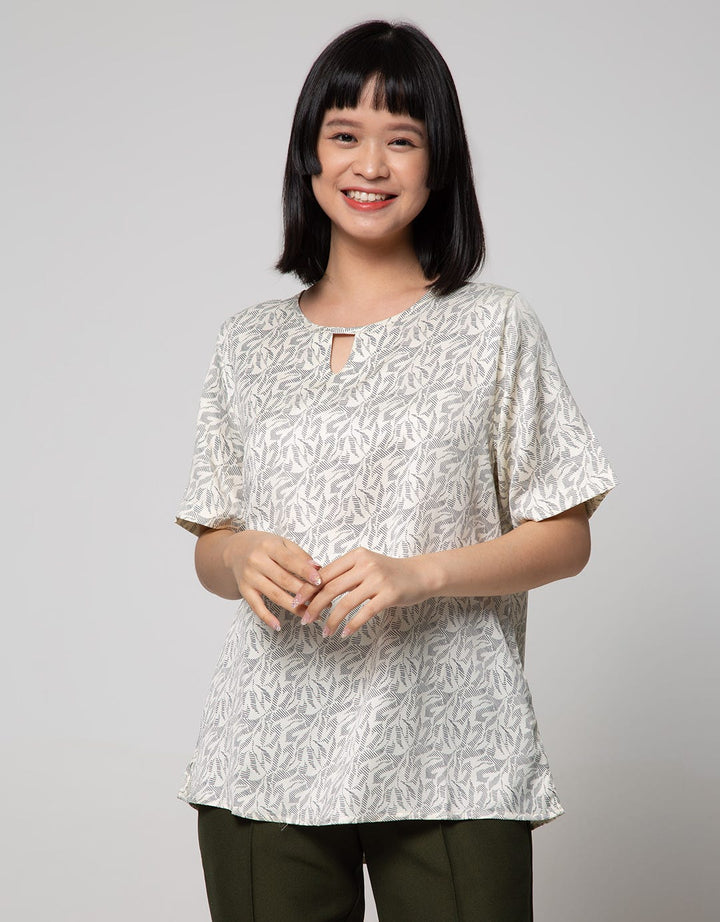 St. Yves Short Sleeve Blouse Top Print With Key Hole