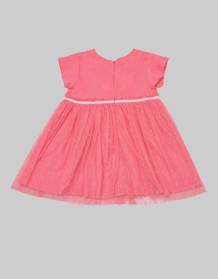 Pipiniko Short Sleeve Floral Tulle Midi Dress