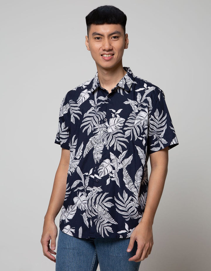D'Britano Leaf Printing Short Sleeve Hem