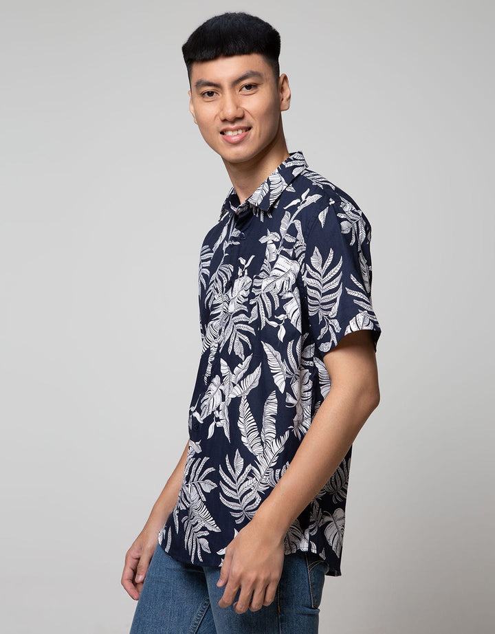 D'Britano Leaf Printing Short Sleeve Hem
