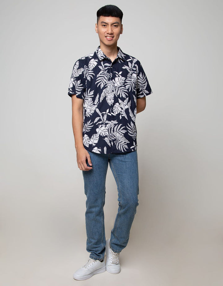 D'Britano Leaf Printing Short Sleeve Hem