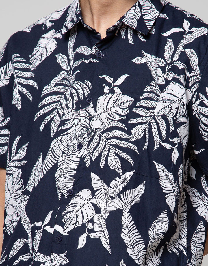 D'Britano Leaf Printing Short Sleeve Hem