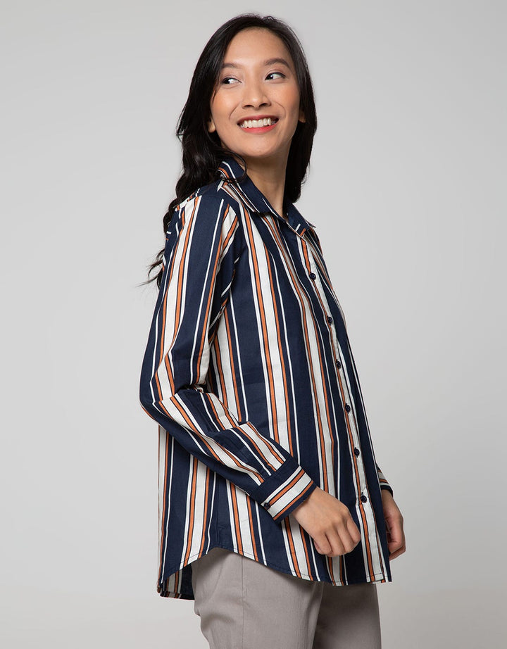 Connexion Long Sleeve Shirt Print Stripes With 1 Pocket