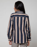 Connexion Long Sleeve Shirt Print Stripes With 1 Pocket