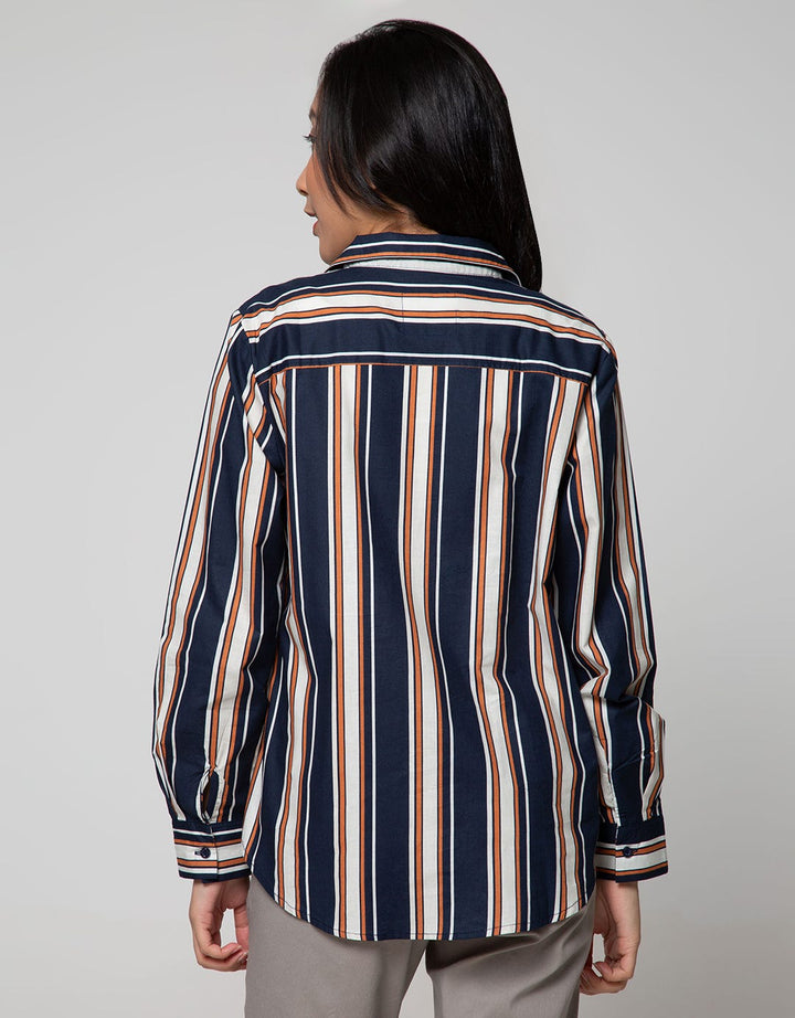 Connexion Long Sleeve Shirt Print Stripes With 1 Pocket