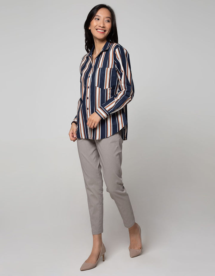 Connexion Long Sleeve Shirt Print Stripes With 1 Pocket