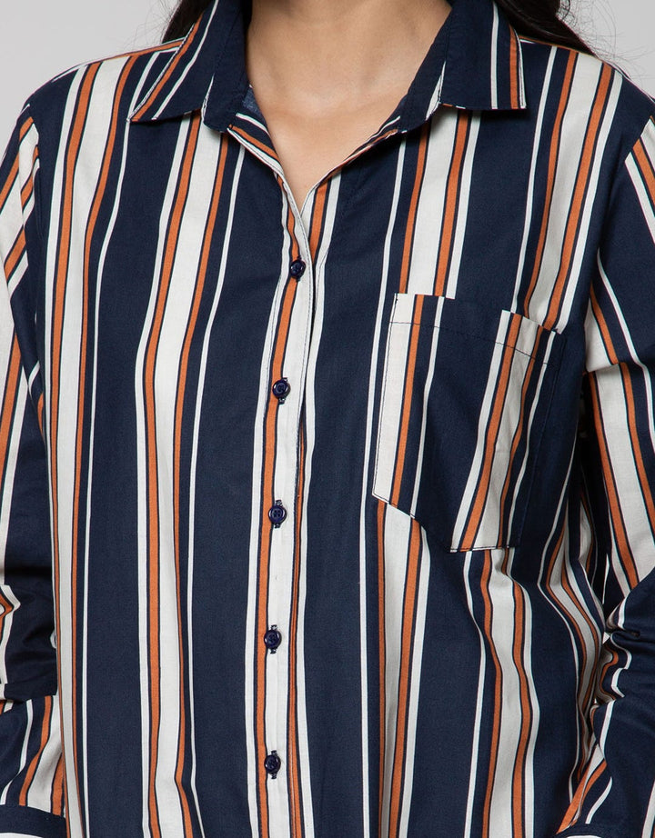 Connexion Long Sleeve Shirt Print Stripes With 1 Pocket