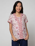 Connexion Short Sleeve Blouse V-neck List Batik Print Flower Kebaya Look