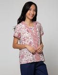 Connexion Short Sleeve Blouse V-neck List Batik Print Flower Kebaya Look
