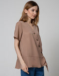 Details Short Sleeve Blouse V Neck With Buttons