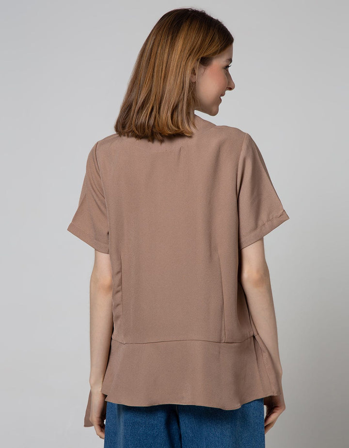 Details Short Sleeve Blouse V Neck With Buttons