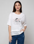 Details Short Sleeve T-Shirt With Embroidery-Print And Asymetric Bottom