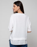 Details Short Sleeve T-Shirt With Embroidery-Print And Asymetric Bottom