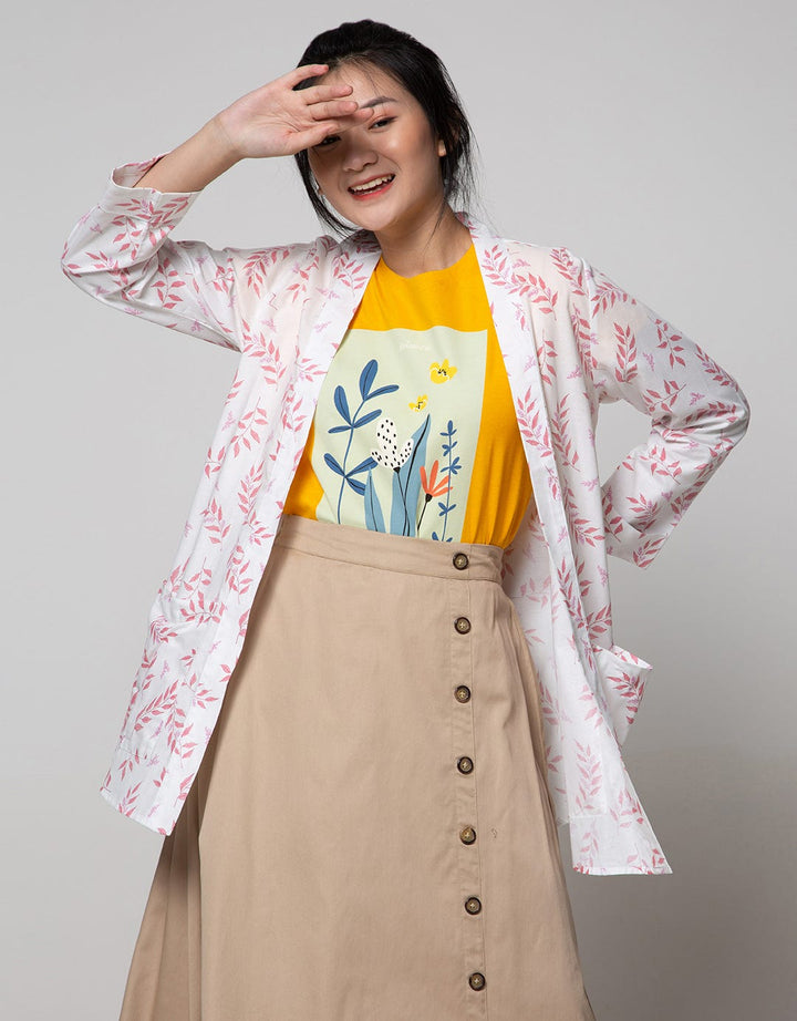 Details Blazer Buttons Leaf Prints Pink On